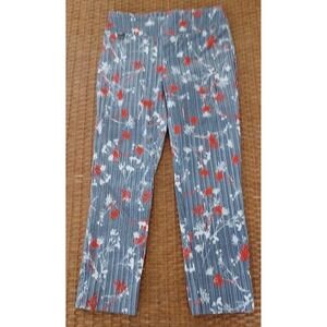 Lisette Montreal Women's Ankle Pant PullOn Size 6 Navy White Pinstripe & Flowers